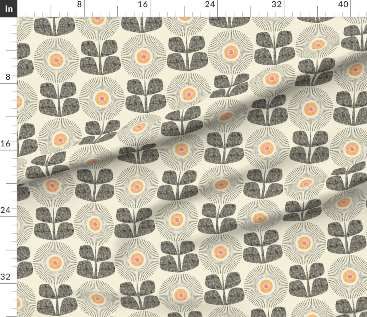 Scandi Sunflowers Bold Retro Vintage Style Minimal Neutral Gray Grey Gold Custom Printed Fabric by Spoonflower Various Fabrics by the Yard or Fat Quarter